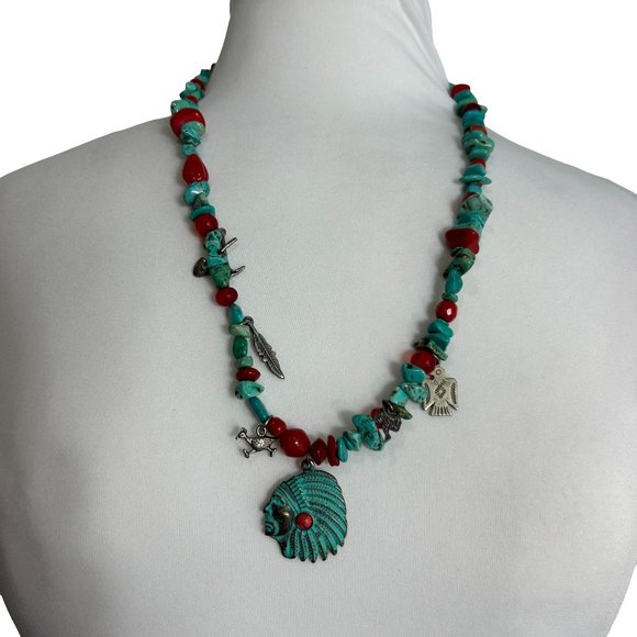 Southwestern Native American Style Necklace Chip Faux Turquoise Charms - Picture 1 of 10